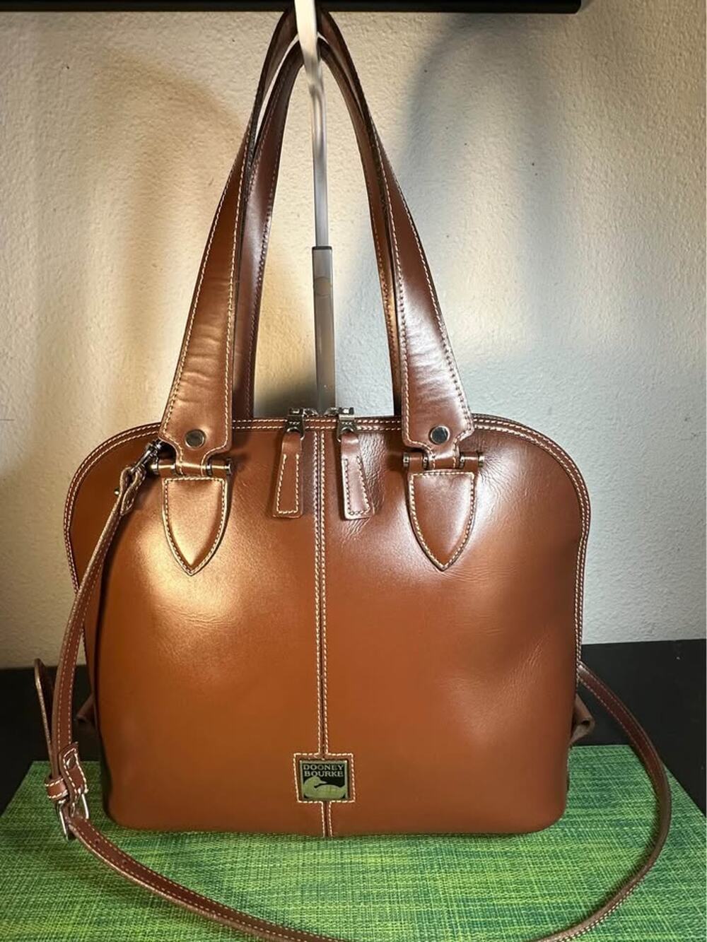 Vintage Dooney & Bourke Smooth Leather "Toiny" Domed Satchel Bag - Cognac Brown
